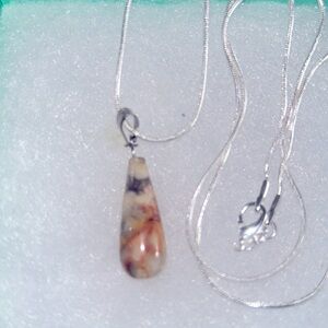 Boho hippie agate natural crystal silver 24” necklace